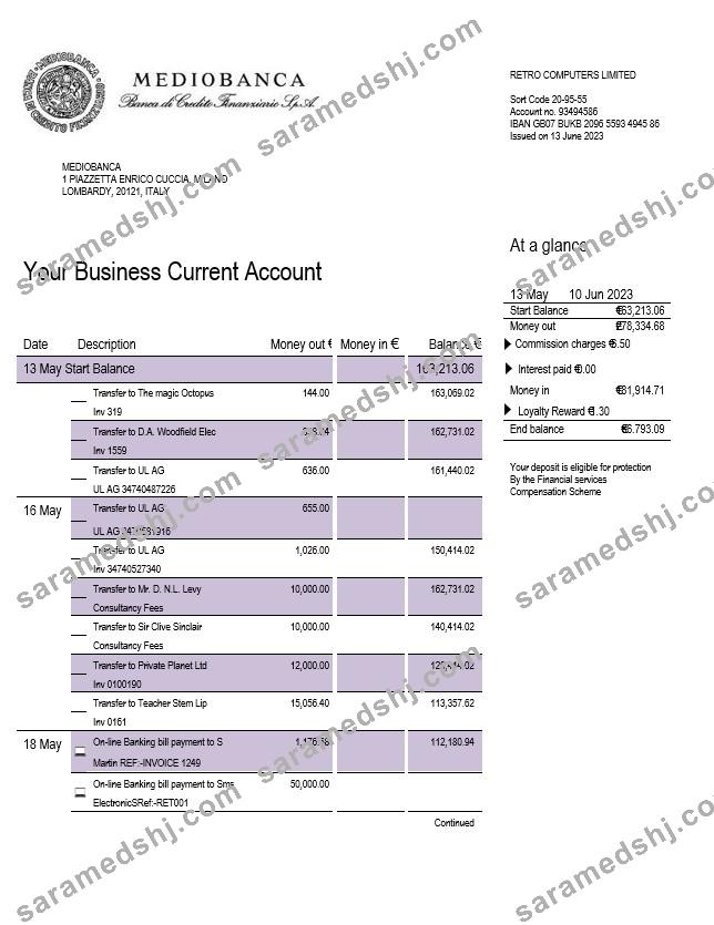 Mediobanca business statement Word and PDF template
